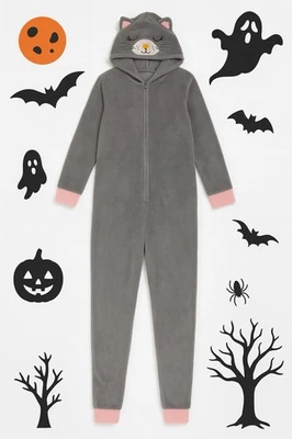 Fantasia cauda acabamento rosa cinza com capuz gato lã PJ Couture uma peça M - Imagem 1 de 4