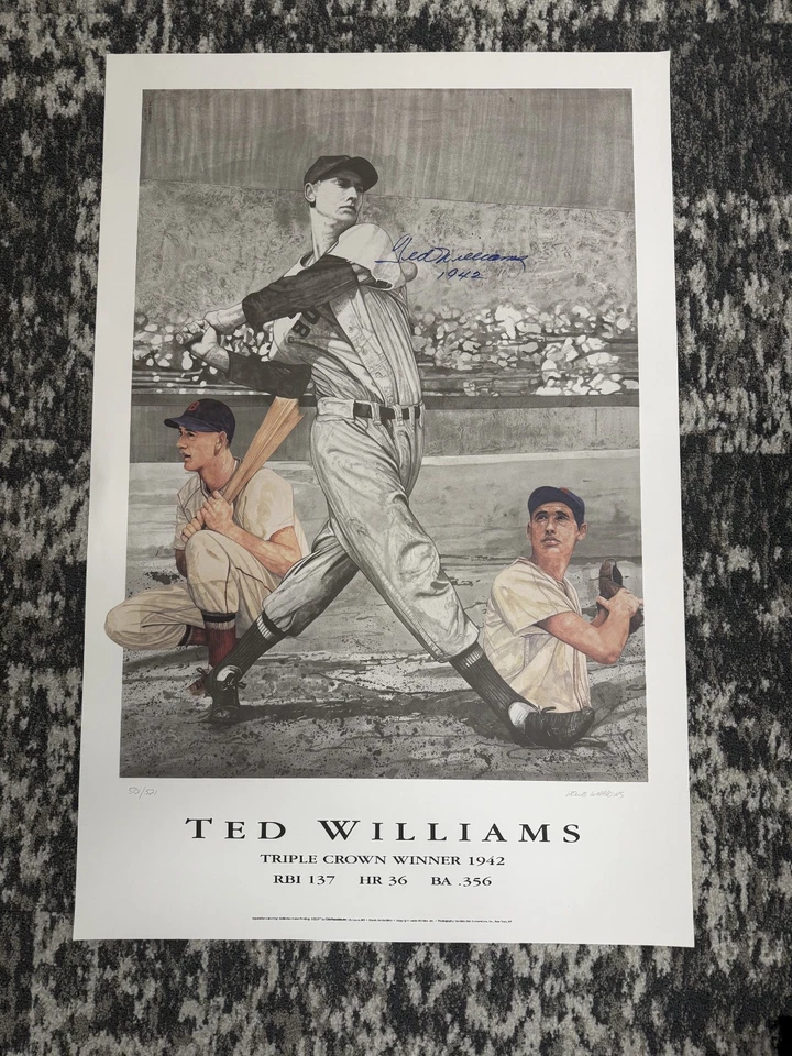 Litografía firmada por Ted Williams Triple Corona 1942 #501/521 Foto 1 de 1
