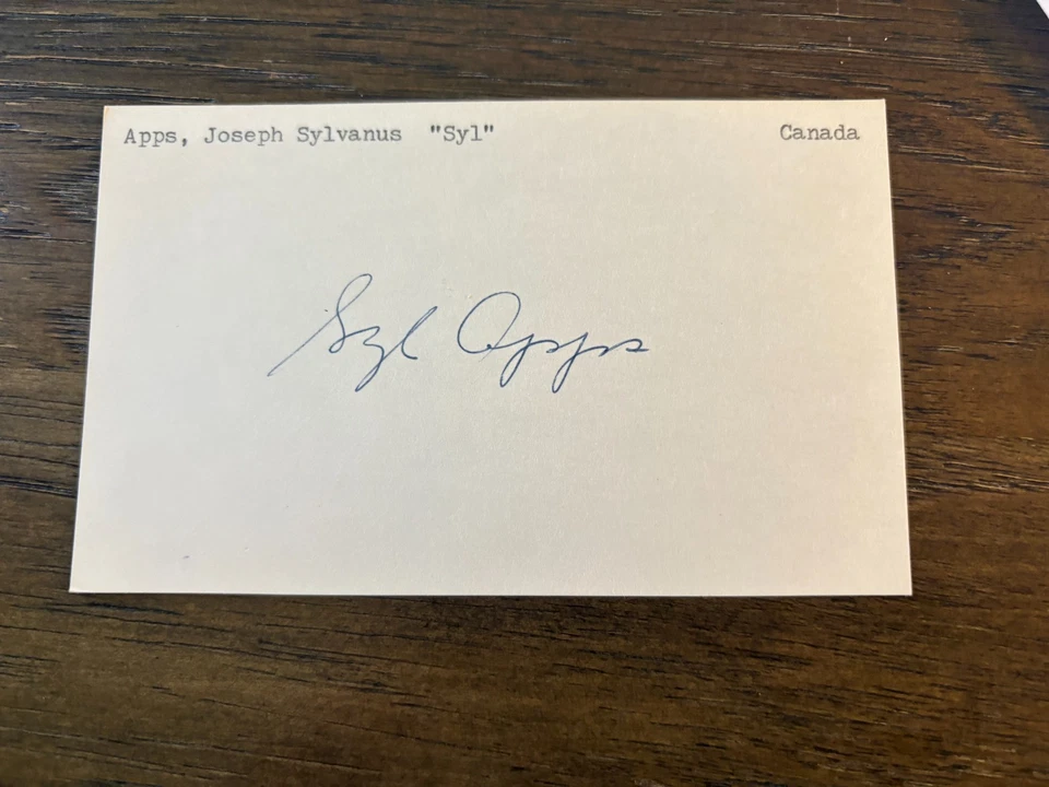Tarjeta índice de hockey autografiada firmada por Syl Apps Toronto Maple Leafs HOF 3x5 Foto 1 de 1