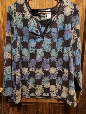 Женский топ Liz & Co размер 2X 100 % хлопок синий многоцветный с длинным рукавом - Изображение 1 из 4