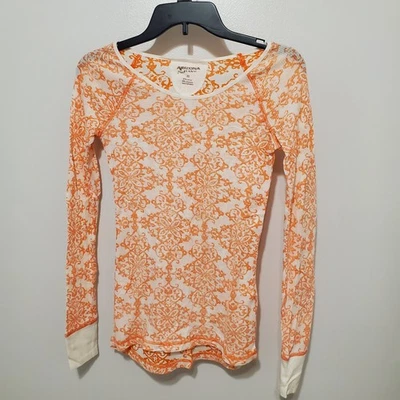 Camisa Top Térmica Damasco Manga Larga Naranja Blanco Y2K Arizona Jean Co XS De Colección Foto 1 de 4