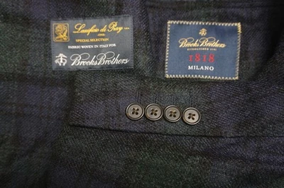 Brooks Brothers Milano Blackwatch Blue Green Plaid Wool Blend Jacket Sz 46R - Image 1 of 4