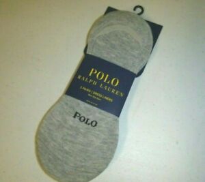 polo ralph lauren mens no -show casual socks 3pair dress liners sz:7-12 -gray