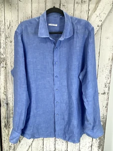 Top túnica Mik Mak azul XL de gran tamaño de lino Lagenlook Euro botón - Imagen 1 de 5