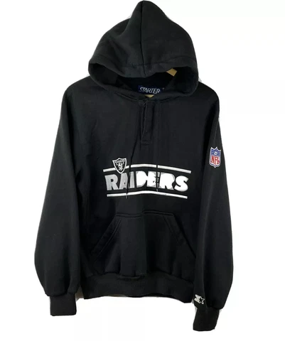 Los Angeles Raiders NFL Starter Mens Black Embroidered Hoodie Sweater Medium Cover