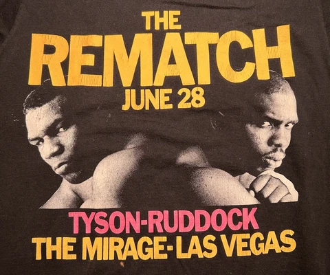 1991 MIKE TYSON RAZOR RUDDOCK FIGHT T SHIRT REMATCH MIRAGE. LAS VEGAS Medium Cover