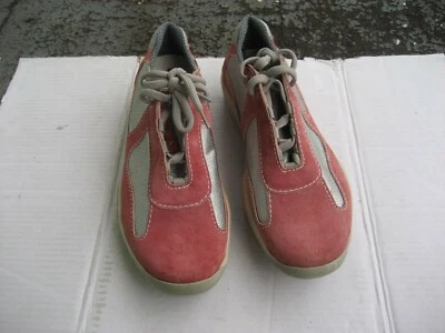 Prada Sneakers Shoes, Salmon Color Suede Leather Silver Color Fabric, Size 39 - Image 1 of 4
