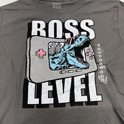 Brisco Bramos Boss Level Dinosaur Video Controller Shirt Gray Size Childs Sm New - Image 1 of 4