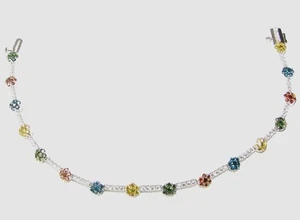 FANCY COLOR DIAMOND BRACELET YELLOW BLUE ORANGE GREEN DIAMONDS TENNIS BRACELET - Picture 1 of 4