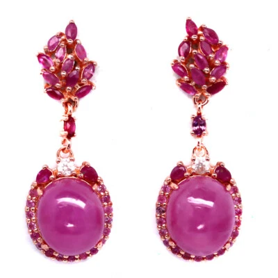 Gemstone Heated Red Ruby, Sapphire & Zircon Earrings 925 Sterling Silver - Image 1 of 4