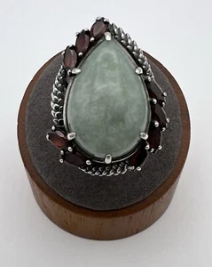 HSN Stella Chow Sterling Silver Teardrop Jade and Garnet Ring Size 7 - Picture 1 of 11