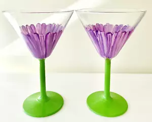Set 2 Bicchieri Martini Viola Floreale Dipinti a Mano Stelo Firmati Eberdee? - Foto 1 di 11