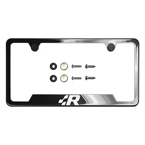 Black Chrome custom Laser Etched bottom cut License Plate Frame with Screw Caps - Picture 1 of 1