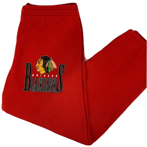 Chicago Blackhawks Vintage 90s Sweatpants Jogger Pants NHL Hockey Red USA Medium Cover