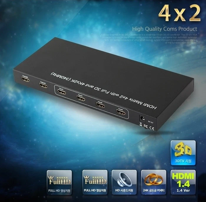 HDMI 1.4 selector HDMI Matrix 4x2with Full 3D and 4Kx2K(340MHz) - Image 1 of 4