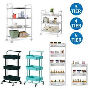 3/4/5 Tier Slim Kitchen Salon Storage Trolley Cart Rack Tray Shelf Rolling Wheel - Picture 1 of 20