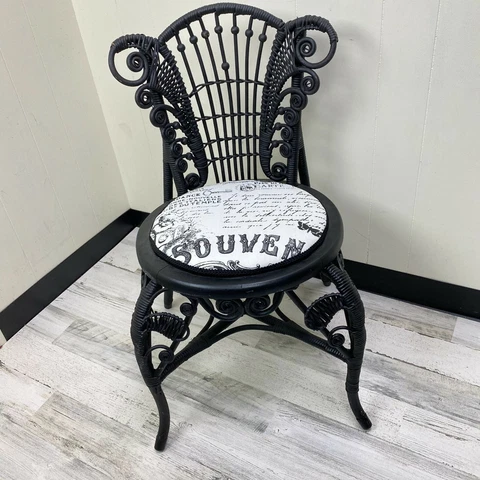 Antique Whitney Reed Chair Co Black Wicker Chair with Fabric Cover Cover