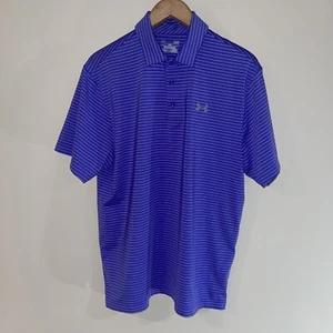 Under Armour Men Purple Striped Loose Fit Golf Polo Shirt Size Large L Heat Gear - Picture 1 of 4