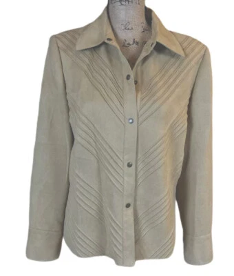 BLUSA/CHAQUETA ANNE KLEIN GAMUZA ORO PÁLIDO MANGA LARGA BOTÓN A PRESIÓN Foto 1 de 4