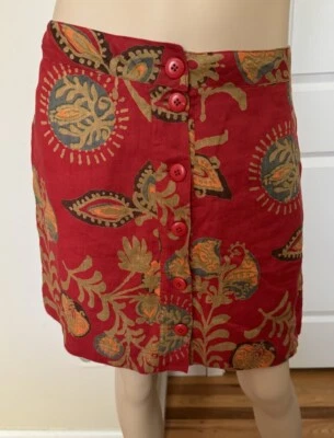 Calypso St. Barth Red Floral Linen Skirt Lined Button Front Pockets Size XS NWT - Image 1 of 4