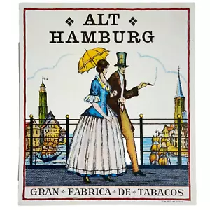 Scatola portasigari Alt Hamburg Gran Fabric de Tabacos 1900 etichetta Gent cammina con signora - Foto 1 di 3