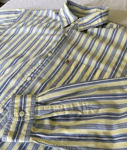 Ralph Lauren Jeans Co Men’s Large Striped Long Sleeve Button Down Yellow Blue - Picture 1 of 6