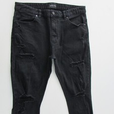 ABrand Dropped Slim Jeans Mens Sz W32 L28 Black Denim Ripped (Short length)