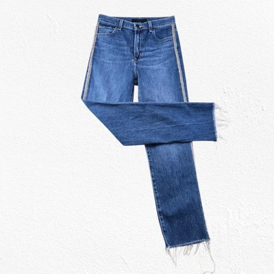 J Brand Medium Jules High Rise Rhinestone Stripe Straight Crop Jeans Size 26 - Image 1 of 4