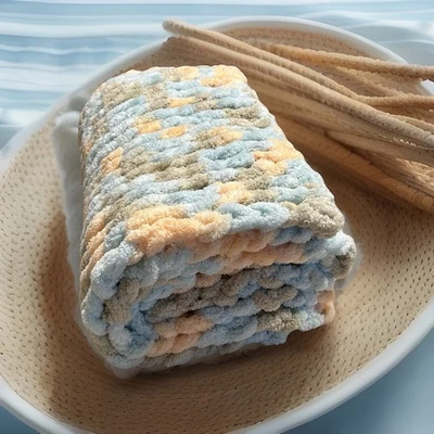 New~Handmade CHUNKY CROCHET BABY BLANKET Afghan~EXTRA SOFT~Pastel Multi~33 X 28 - Image 1 of 4