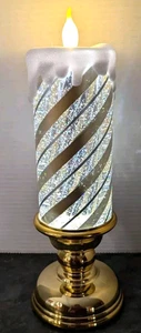 12 Zoll beleuchtete Silber & Gold Spirale Glitzer Kerze mit Sockel von Valerie - Bild 1 von 3