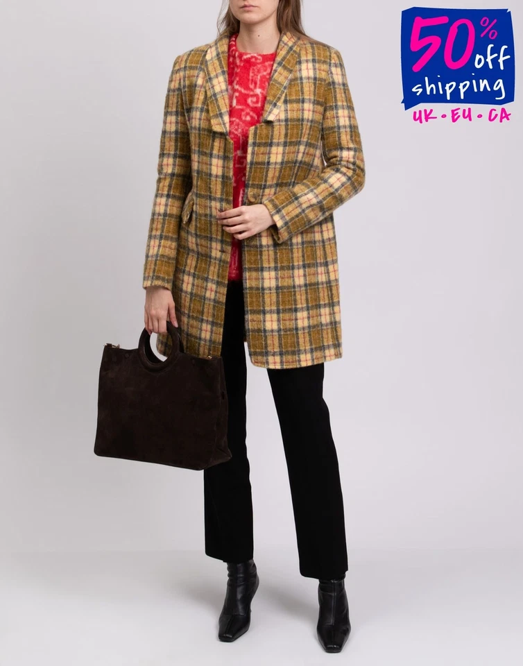 RRP€759 ULTRA'CHIC Flannel Coat IT42 US6 UK10 M Alpaca & Wool Blend Plaid  - Image 1 of 4