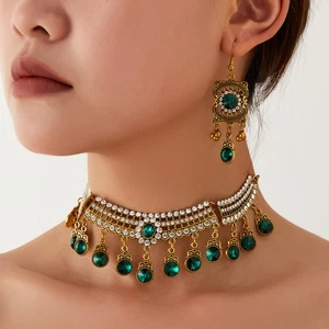 Conjunto de pendientes collar étnico bohemio cristal babero gargantilla colgante joyería regalo - Imagen 1 de 21