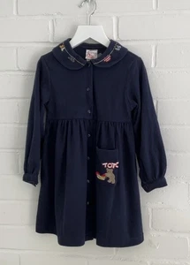 Girls Size 5 Navy Blue Classic Buster Brown Collared School Dress  - Picture 1 of 9