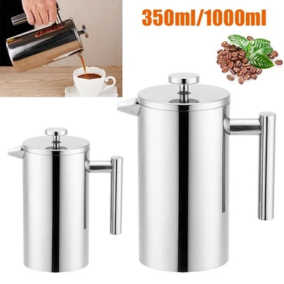 Stainless Steel Cafetiere French Press Filter Tea Coffee Plunger Pitcher 2 Sizes - Image 1 of 4