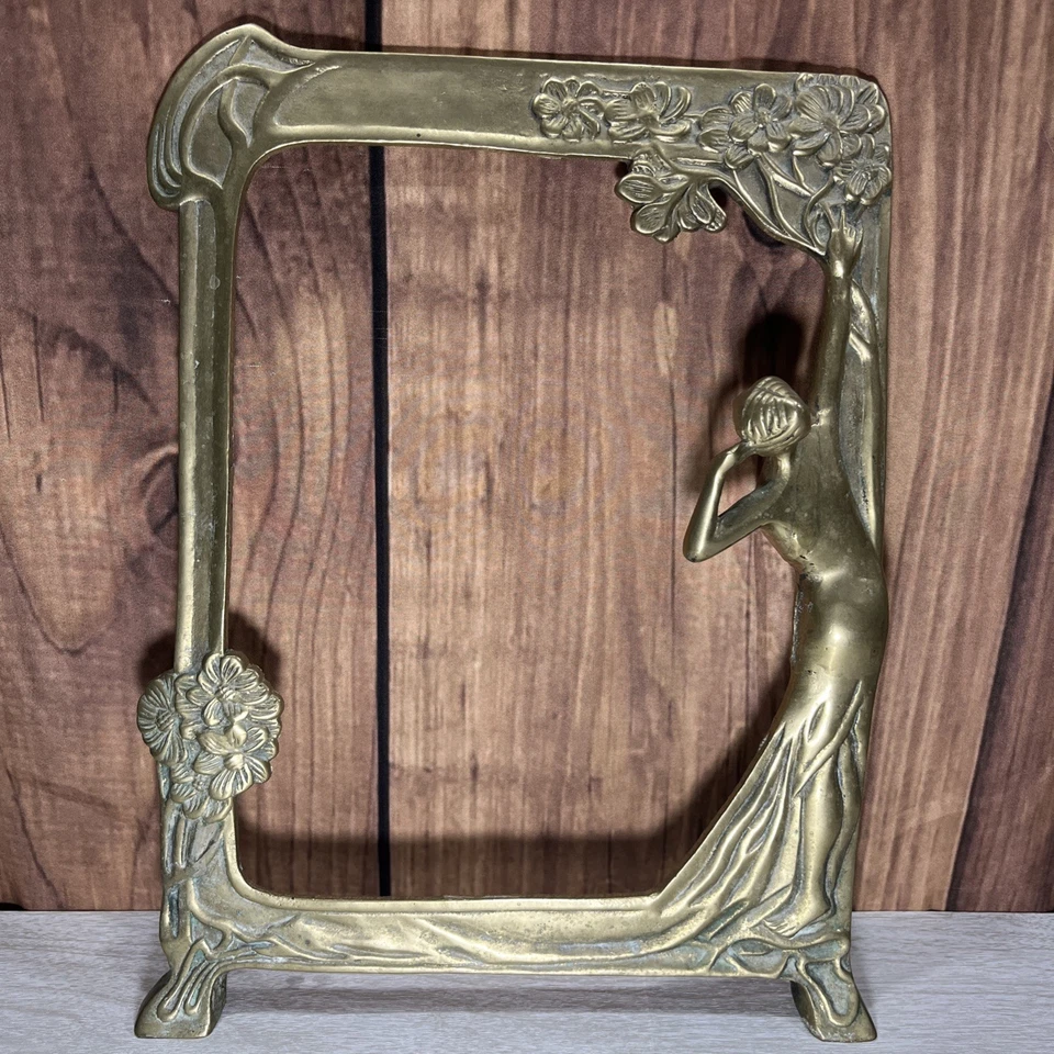 Vintage Antique Brass Art Nouveau Picture Frame "Lady by the Lake" Italy 8”x10” - Image 1 of 4