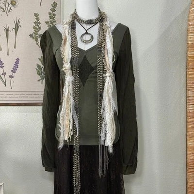 Vintage 90s Y2k Green Flare Sleeves Top Forest Fairy Grunge Whimsigoth Hippie M - Image 1 of 4