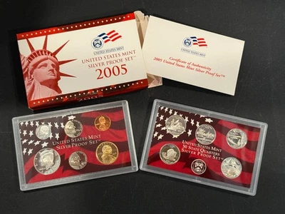 Juegos de prueba de plata como nuevos de Estados Unidos 2005 10 monedas con caja y certificado de autenticidad Foto 1 de 4