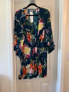 JANTZEN Woven Tie-Waist Cover-up Tunic Dress FLORAL ENCHANTMENT sz XL - Picture 1 of 2