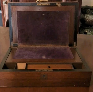 Antique American Writing Lap Desk Traveling Box Correspondence 19th Century - Picture 1 of 20