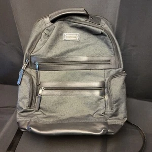 Renwick Business Backpack Leather Trim Black Denim Expandable RFID Professional - Picture 1 of 15