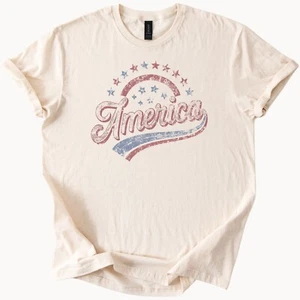 Patriotic America Stars Stripes Graphic Tee - Picture 1 of 6
