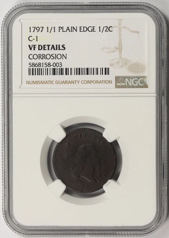 1797 1/1 Plain Edge C-1 Liberty Cap Half Cent 1/2C VF Details NGC Cover