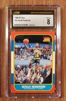 1986-87 Fleer #45 Gerald Henderson Seattle Sonics Original Basketball Card CSG 8 - Image 1 of 2