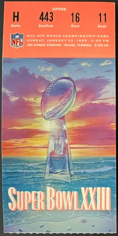1989 NFL Football Super Bowl XXIII Vtg Ticket SF 49ers vs Cincinnati Bengals Cover