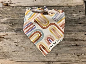 Personalized Dog Bandana, Boho Rainbow Calico, White Leather Personalized Name - Picture 1 of 6