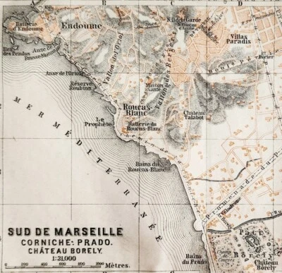 Map Marseille Southern France Rare 1914 Lithograph WW1 Street Mini Sheet DWAA20B - Image 1 of 2