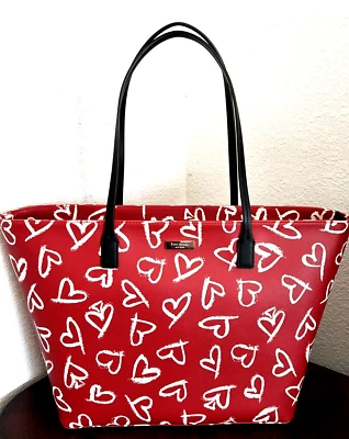 Kate Spade Margareta Lipstick Hearts Tote Shoulder Bag Large Red Valentine Love - Image 1 of 4