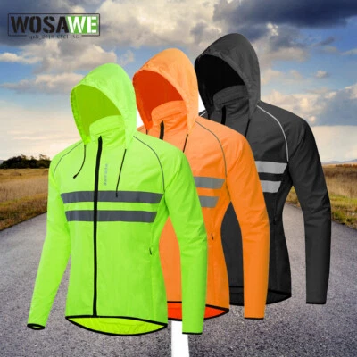 WOSAWE Men Cycling Rain Jacket Waterproof High Visibility Running Lightweight - Image 1 of 4