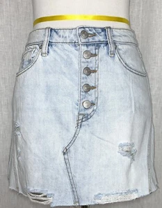 Free People Denim Skirt Size 27 Button Fly Distressed Light Wash - Picture 1 of 10