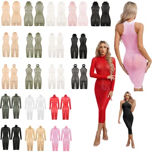 Womens Nightwear Glossy Dress Sexy Gown Sleeveless Dresses Dating Clubwear - Picture 1 of 135